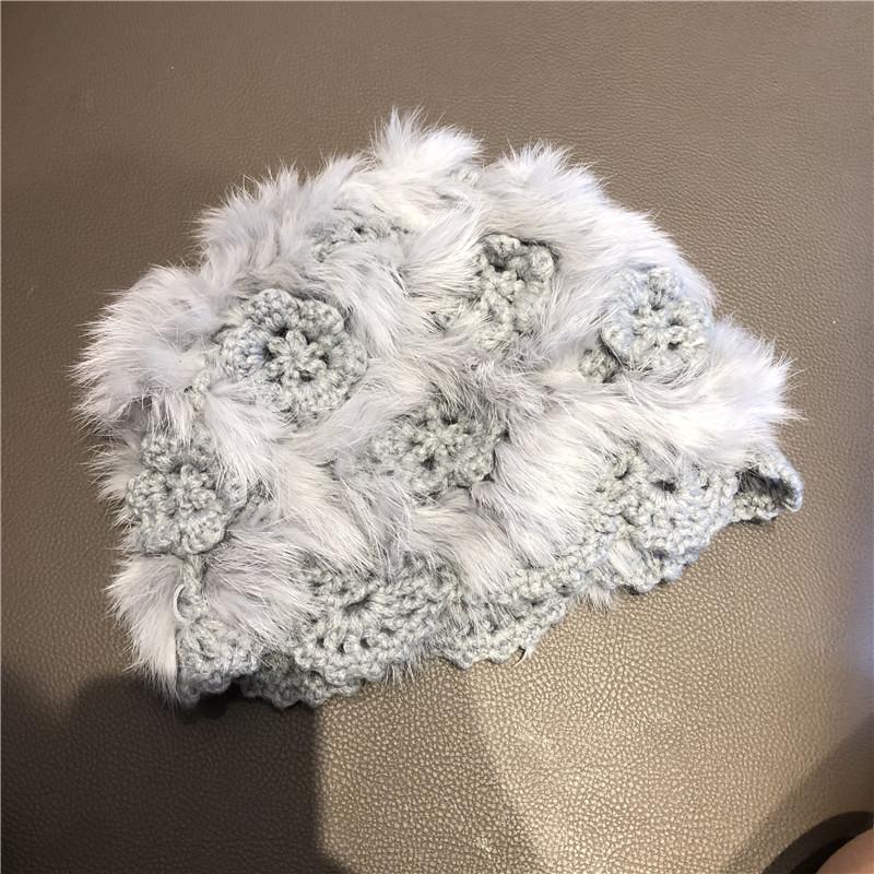 

New Autumn and Winter Handmade Crochet Rabbit Plush Knitted Hat for Women Korean Style Versatile Bag Head Hat Warm Melon Leather Hat Trendy M（56-58cm）