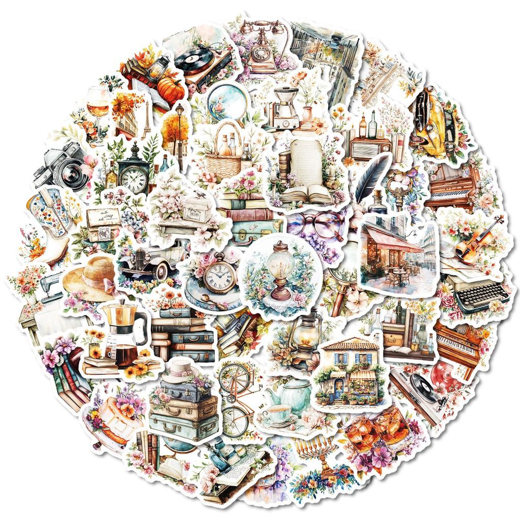 50 Beautiful Retro Style Mixed Graffiti Waterproof Stickers Creative Suitcase Rose Embellishment Stickers