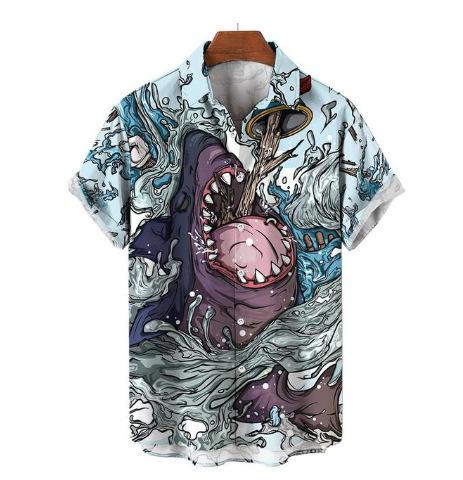 1116 Cool Cute Shark 1D Print Pattern Men's Shirt Street Casual Men's Shirt