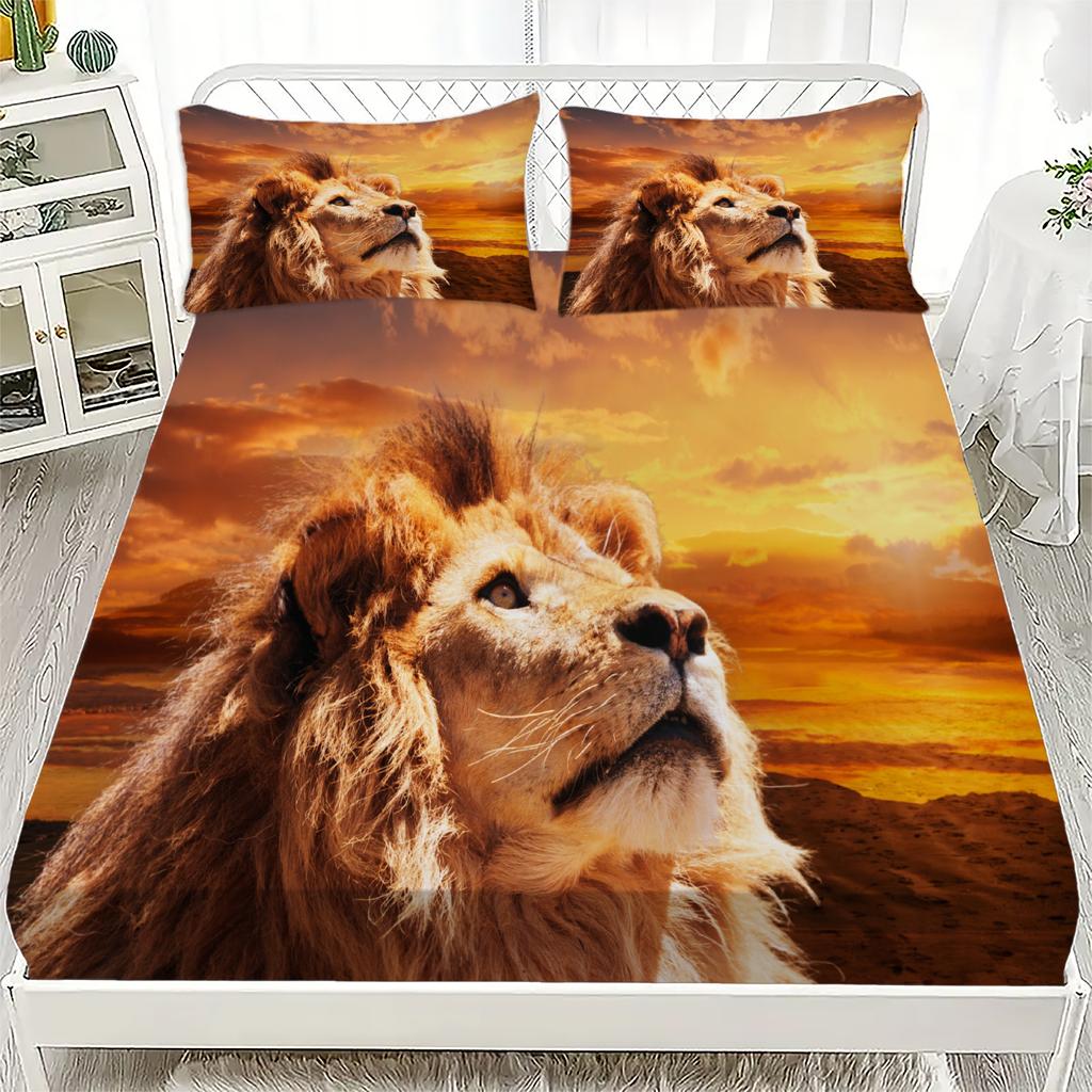 Lion 3D Personalized Fitted Sheet Set- Queen Size King Size Lncluding At Least One Pillowcase For Kids Adults