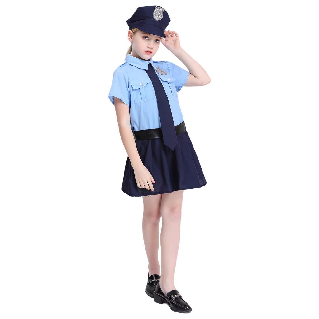 Kids Police Costume Role Play Set for Girls Halloween Performance Outfits