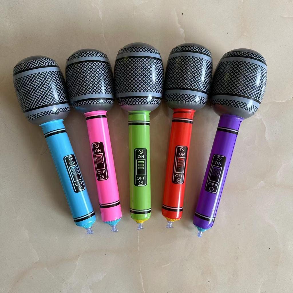 Children's PVC Inflatable Musical Instrument Toys Set - Guitar & Microphone Props for Stage Parties.