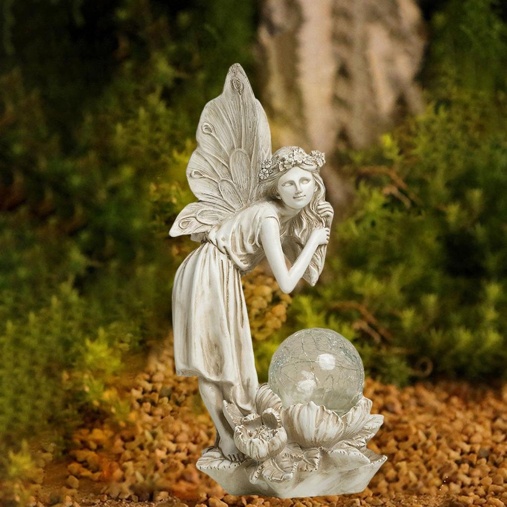 Angel Sculpture Craft with Solar Light Resin Angel Ornament Flower Fairy Angel Statue for Lawn Decoration Balcony Yard Art Home