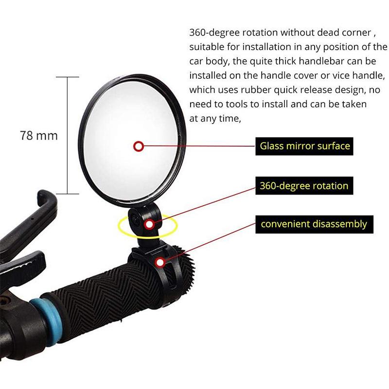 Bicycle Rearview Mirror Universal Handlebar Rearview Mirror 360 Degree Rotation