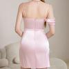 Satin Suspender Dress, European and American Summer Sexy Backless Pink Swing Neck Short Dress Dress