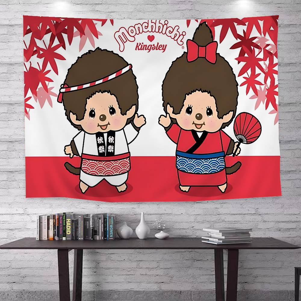 Japanese Cute Doll MMonchhichiS Cartoon Tapestry Art Science Fiction Room Home Decor Wall Hanging Sheets