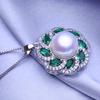 LSOOYH 10-11mm Große Natürliche Süßwasser Perle Neckalce Mode Zirkonia Grün Kristall Blume Anhänger Halsketten Für Frauen