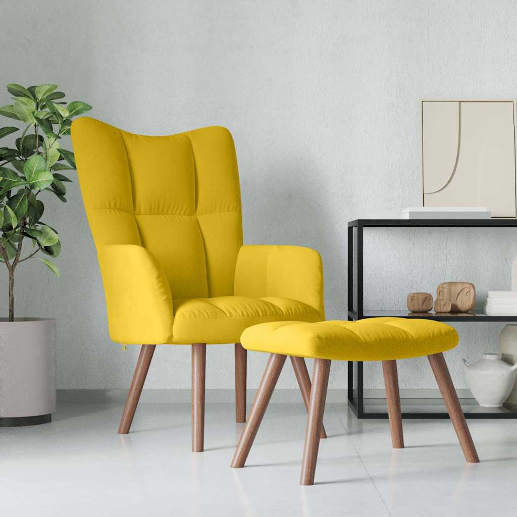 Vidaxl Sessel mit Hocker, Senfgelb, Mit Samt bezogen