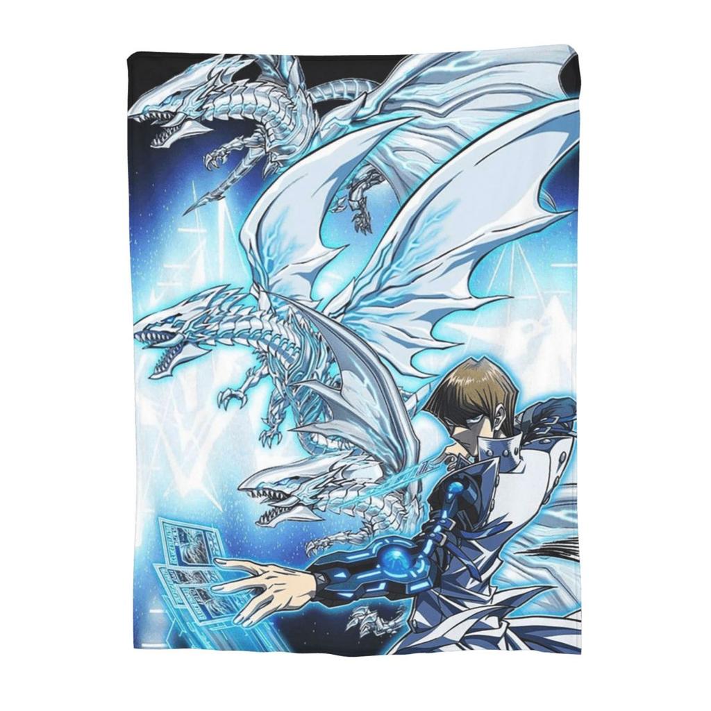 Blue-Eyes White Dragon Japanese Anime Yu-Gi-Oh Blankets Soft Warm Flannel Throw Blanket Cover for Bed Living room Home Sofa