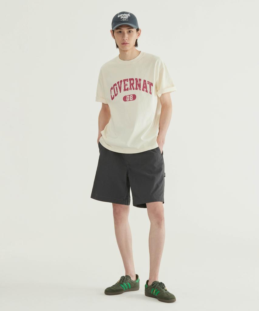 COVERNAT Cracked Arch Logo Dyed T-Shirt Charcoal