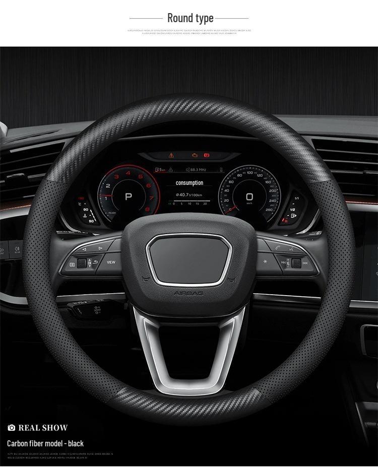 Genuine Leather Non-Slip Steering Wheel Cover for Jaguar XF, F-PACE, XEL, XFL, XJ, XE – All Seasons
