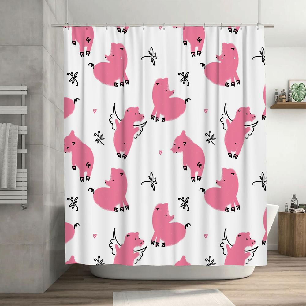 Adorable Pink Unicorn Shower Curtain Set Bathroom Decor Waterproof Fabric with Grommet Topper for Home Decor