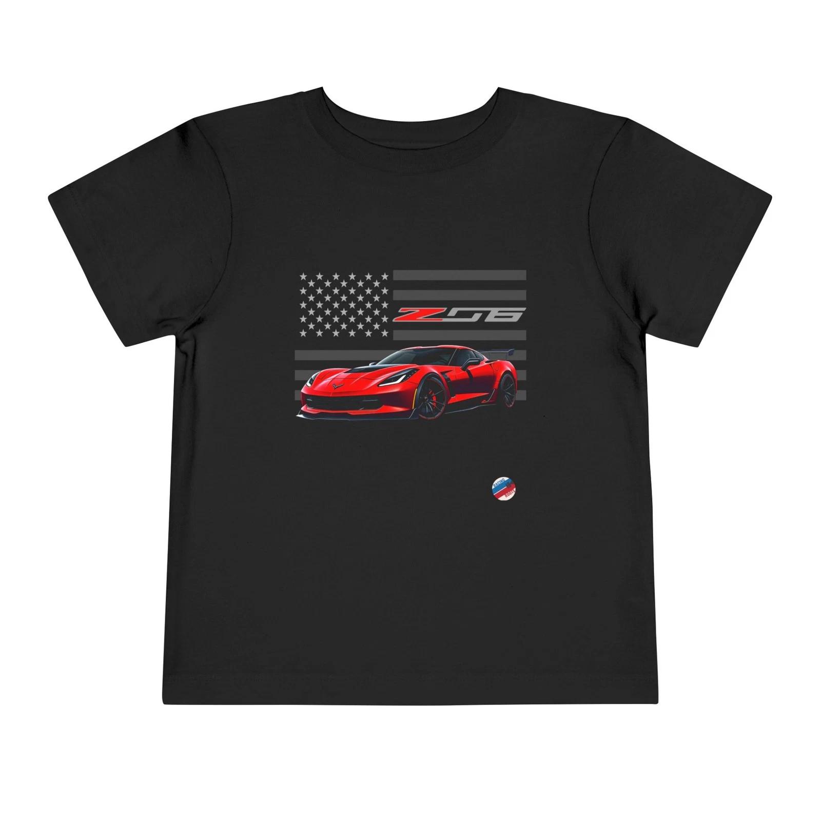 Red Corvette Z06 Toddler T-Shirt Red American Flag Car Kid Tee M