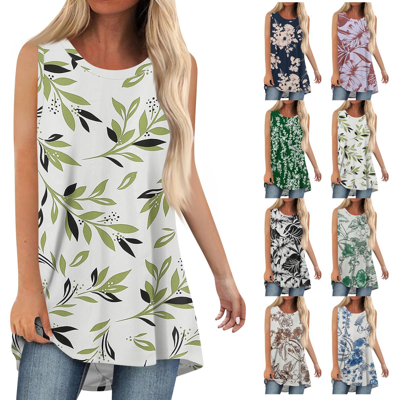 

Женская повседневная одежда без рукавов, свободный повседневный топ с цветочным принтом, пуловер с круглым вырезом M синий