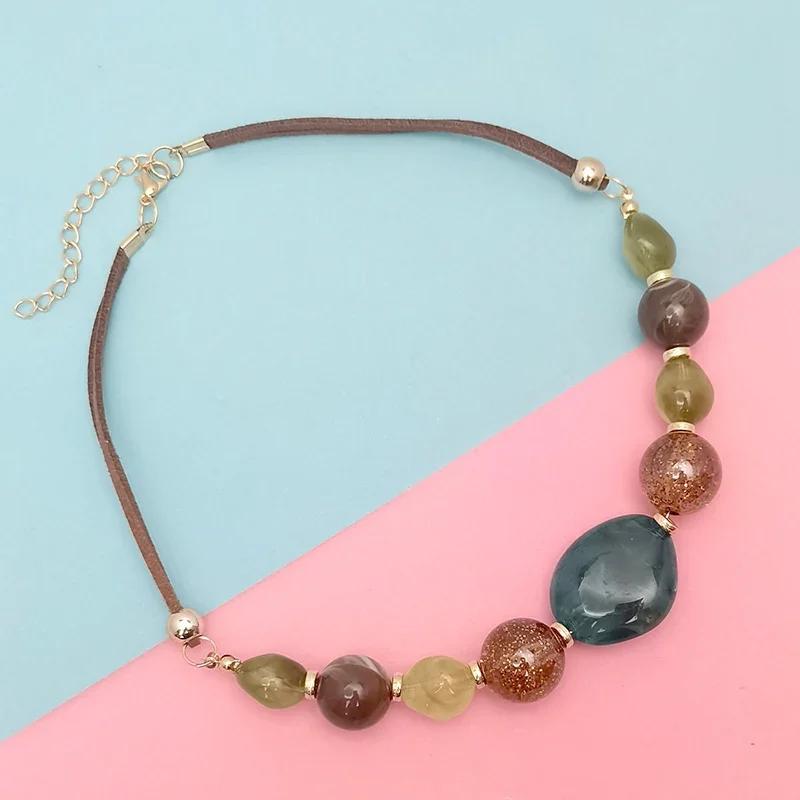 Vintage Acrylic Beaded Pendant Women Stylish Rope Chain Statement Necklace for Daily Wear Commuting Gifts