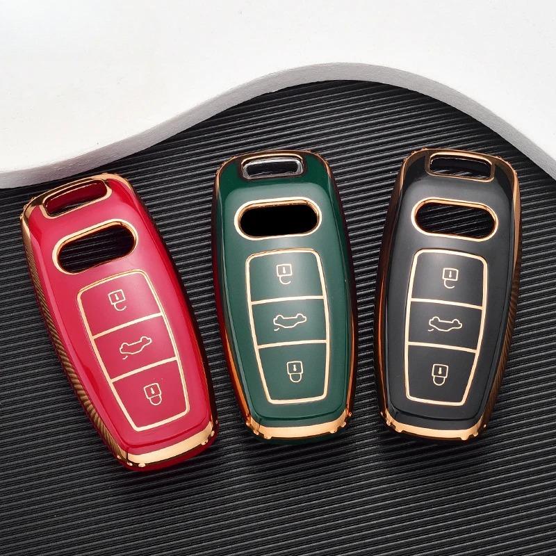 Fashion TPU Car Remote Key Case Cover Shell  for A6 A7 A8 E-tron Q5 Q8 C8 D5 Gold Edge Design Protector Fob Car Accessories