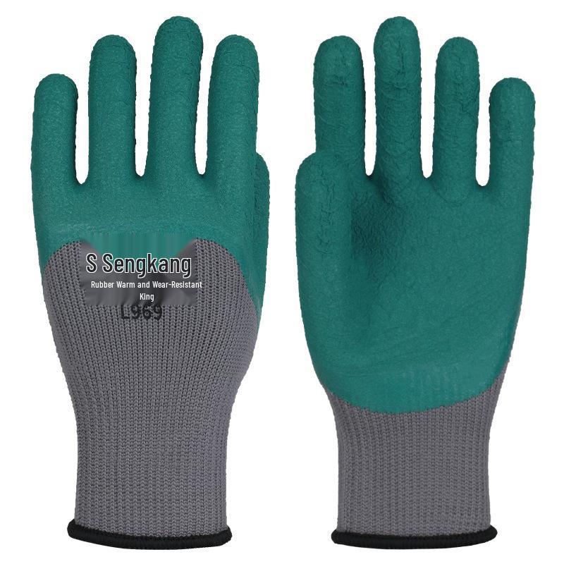 Thick Winter Latex Gloves: Terry Lined, Cold-Proof, Wear-Resistant, Warm and Protective