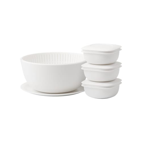 Like-it LBK-S-01 Set: Rice-Rinseable Strainer and Bowl (Plate & Steam-Heated Frozen Rice Container, 3-Piece Set) White, 160-200g Rice Freezer Containe