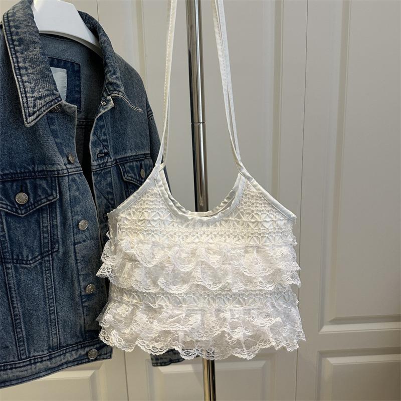 Niche Design Tote Bag Summer Leisure Vacation Fairy Lace Mesh Underarm Shoulder Portable Women's Bag Large Capacity