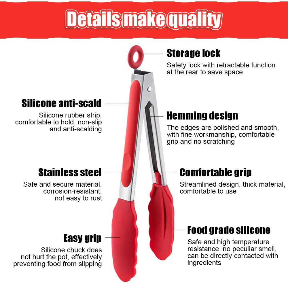 Clestă din silicon pentru grătar pentru grătar Bucătărie gătit salată pâine Clestă antiaderență pentru grătar Clemă din oțel inoxidabil Instrumente Gadgets