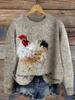 2025 Autumn Women's Digital Print Hoodie: Round Neck, Long Sleeve, Imitation Knit Sweater.