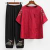 Haut brodé en coton style chinois à manches courtes pour femmes âgées - Ensemble t-shirts d'été pour mamans et grands-mères