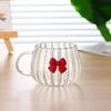 Glasbecher mit Bauchstreifen und Schleife - Hitzebeständige Tasse für Kaffee, Milch und Tee