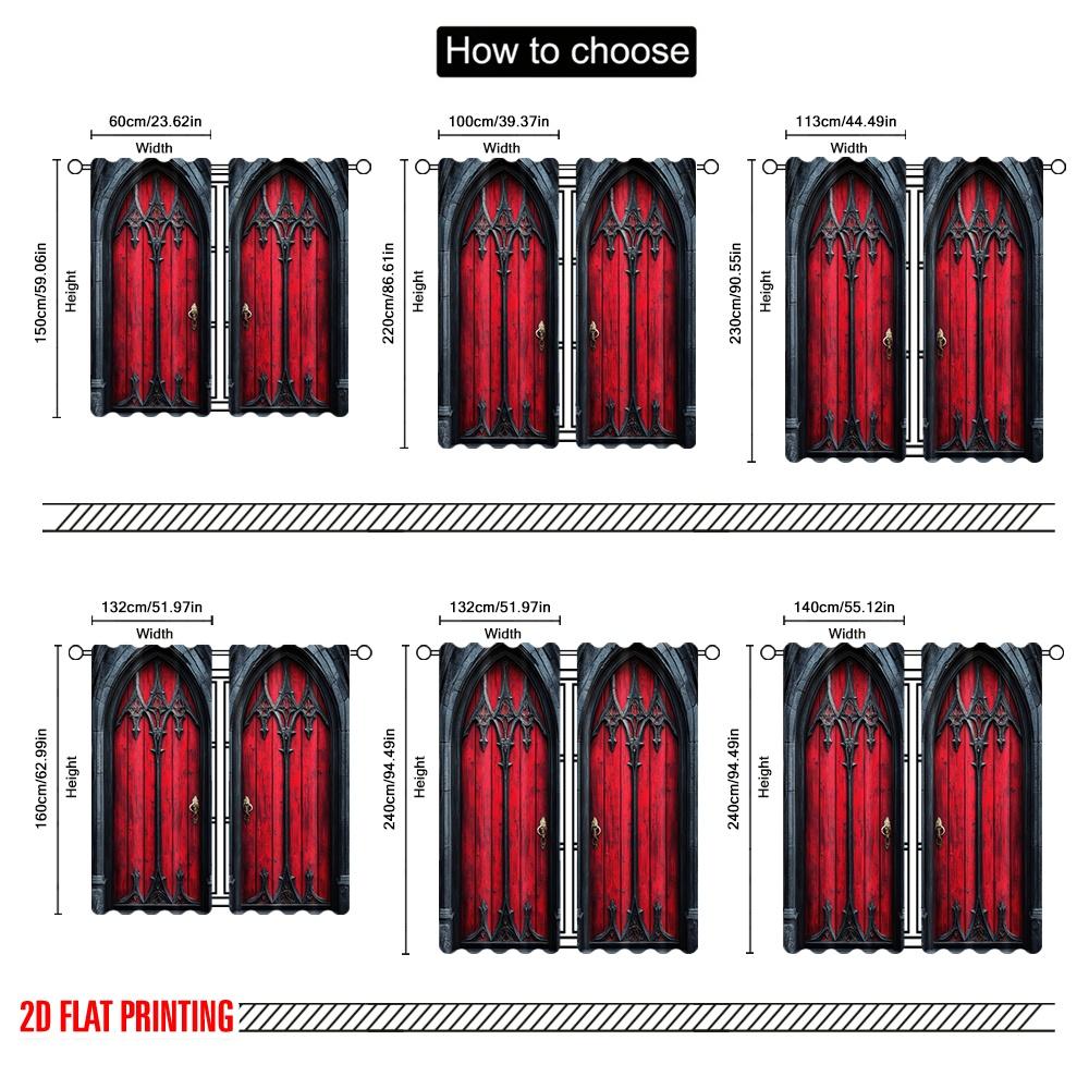 2D flat printing 2pcs Drapes Gothic Doors Red (8) Versatile 100% Polyester  Without Electricity Festive Backdrops Applies to