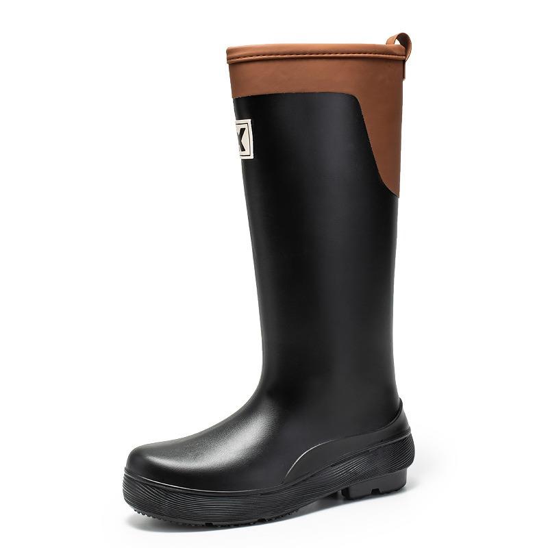 High tube rain shoes women's new fashion rain boots outdoor waterproof shoes rubber shoes fleece thickened long tube water boots women's fashion
