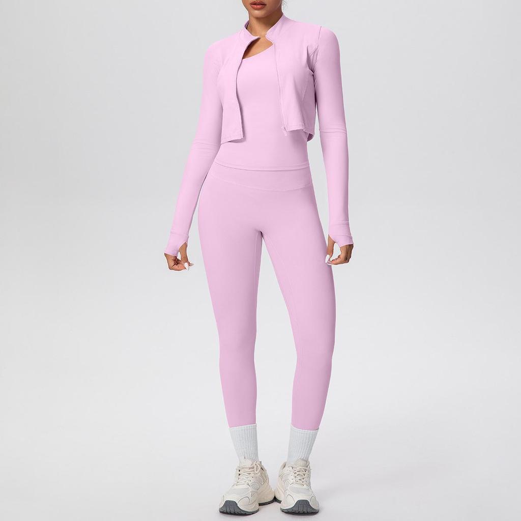Cloud-like Quick-dry Zipper Jacket & High-waisted Yoga Suit - 3pc Outdoor Running Fitness Set