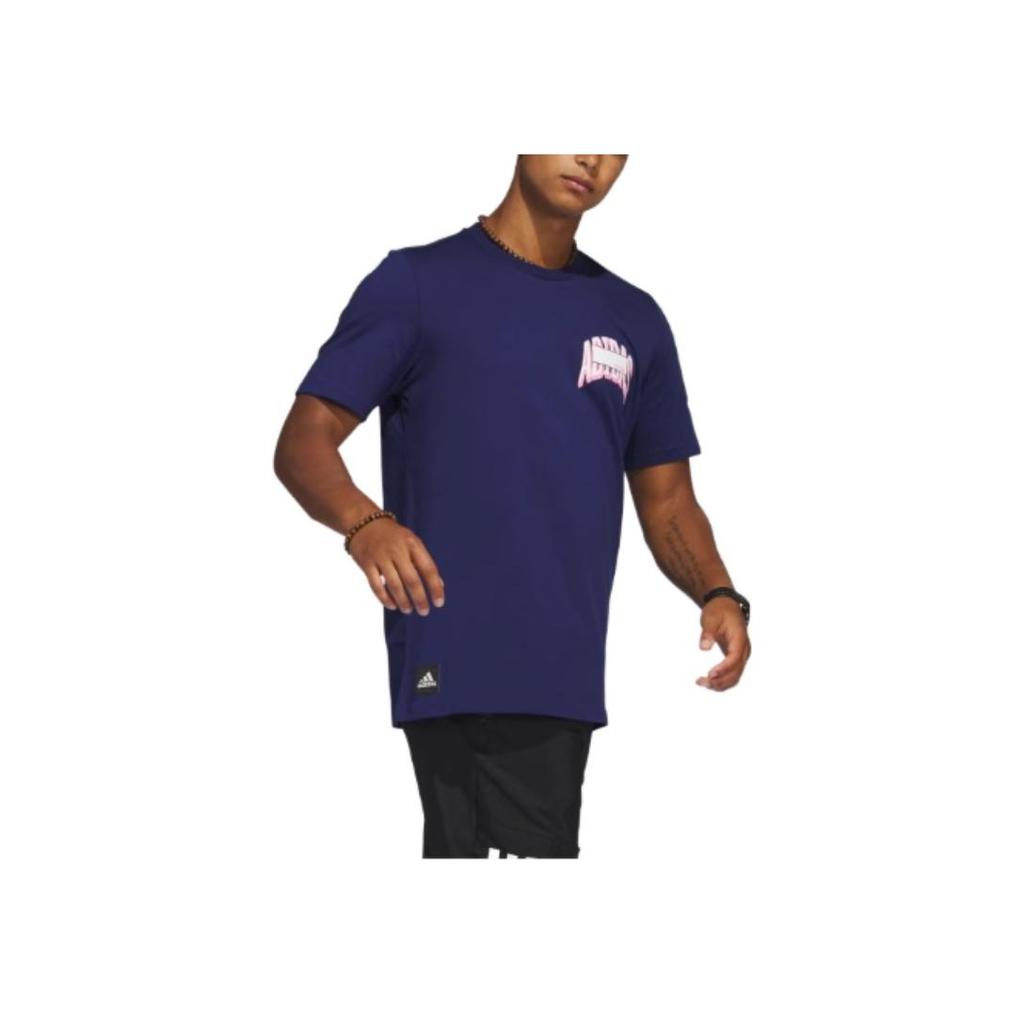 Adidas Alphabet Print Round Neck Short Sleeve T-Shirt Men Tops Navy-Blue H54655