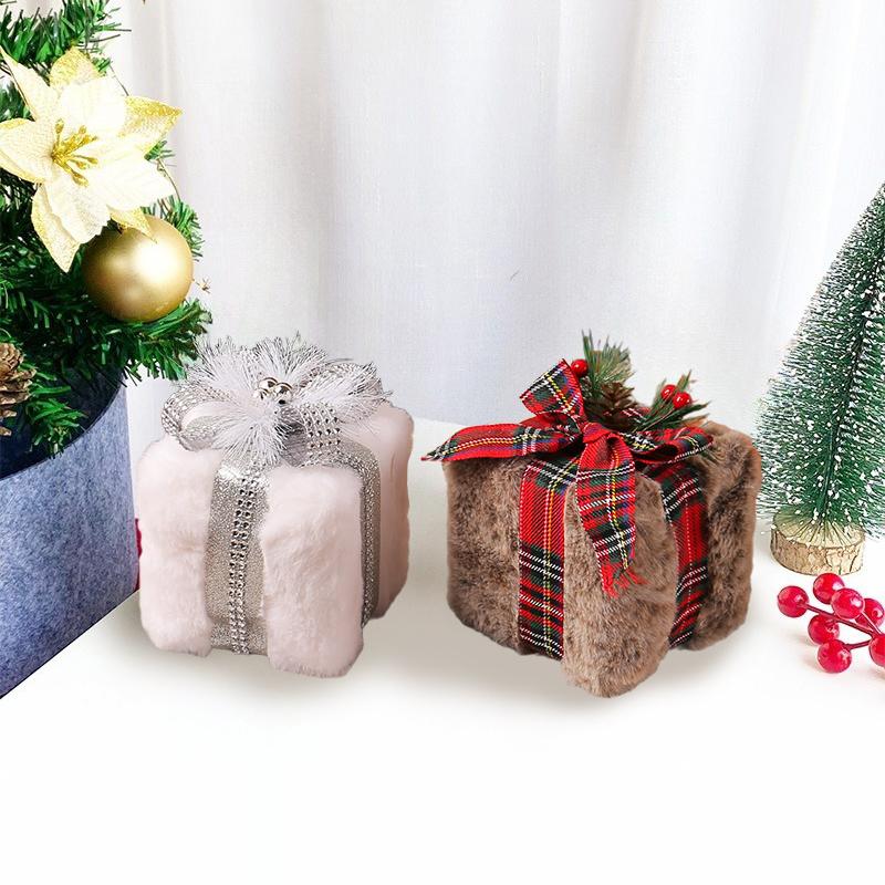 Cartoon Christmas Plush Gift Box Handicraft 3D Square Gift Box Pendant Festival Elegant Christmas Tree Decoration