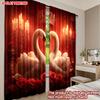 Set Of 2 Flat Printing Happy Valentine Day Window Curtains Swan Love Digital Printed Polyester Drapes All Season Party Made