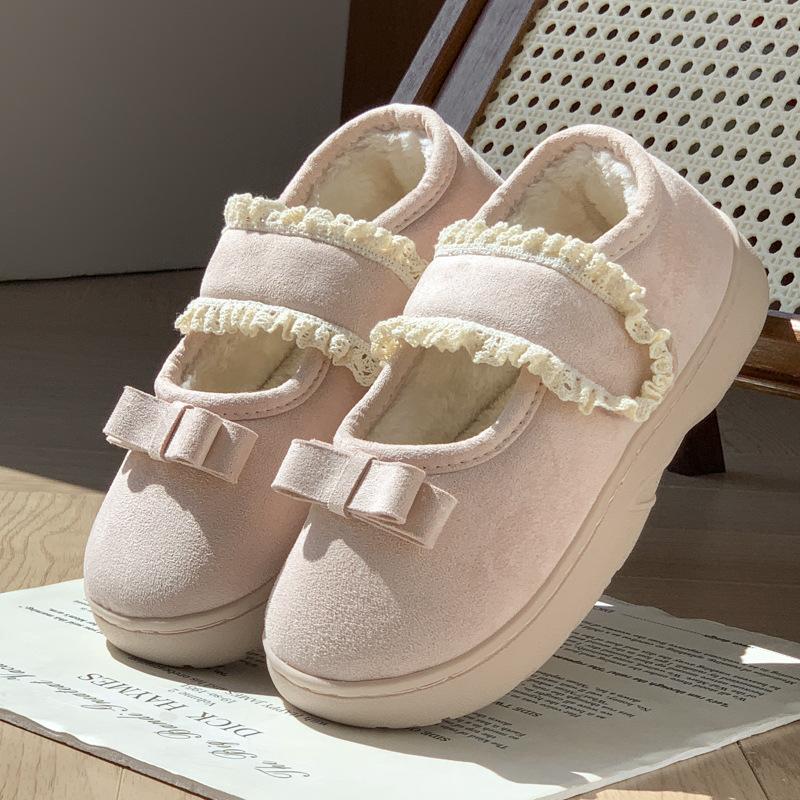 New retro Mary Jane Velcro all-inclusive heel cotton shoes autumn and winter home velvet warm non-slip cotton slippers