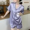 Women's Silky Purple Ice Silk Pajamas Set - Long-Sleeved Cardigan and Pants