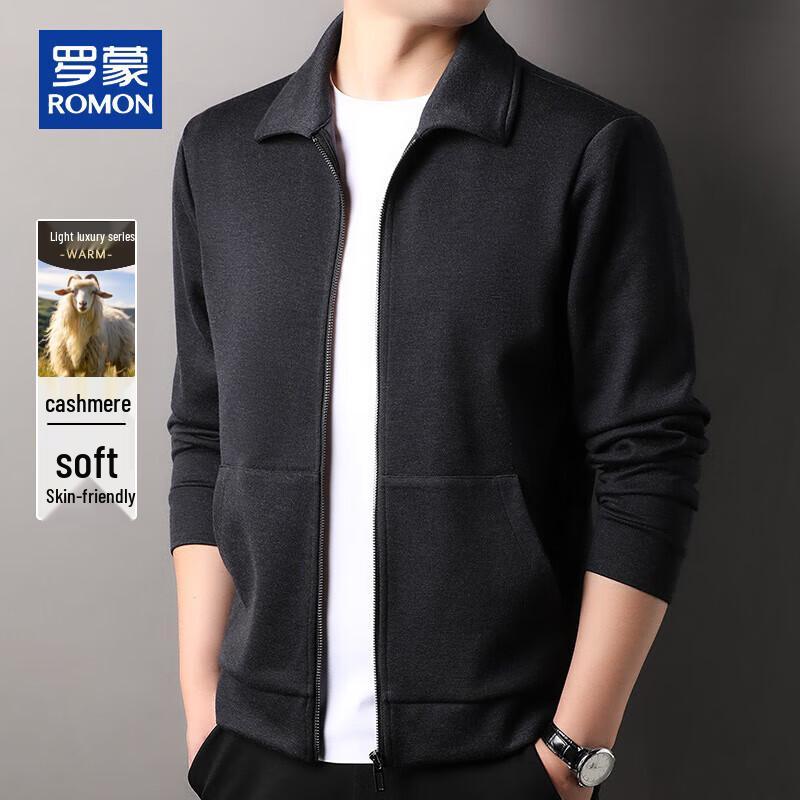 ROMON Men s Cashmere Blend Hooded Cardigan Sweatshirt L