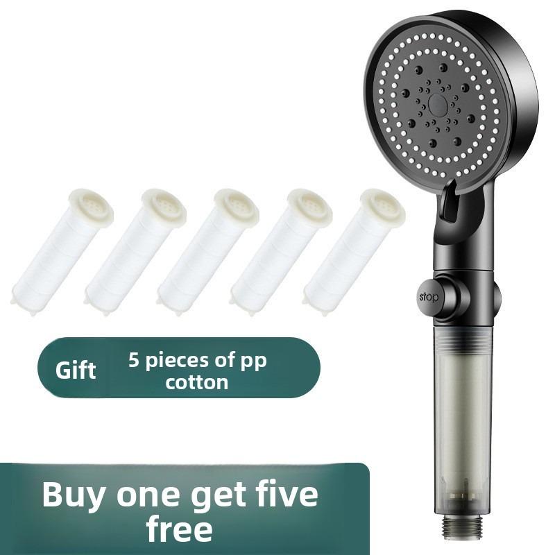 Black Five-speed Water-stop Multi-functional Bathroom Showerhead Set, Black Household, Large Water Output, Hot Water Pressurization