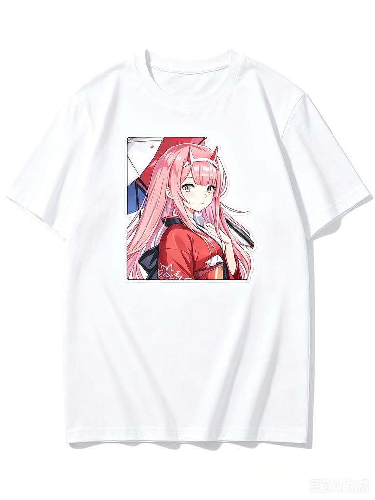 2026 New Unisex Crew Neck Casual Short Sleeve TShirt With Kimono Zero Two Bust Square Frame Anime Print TShirt
