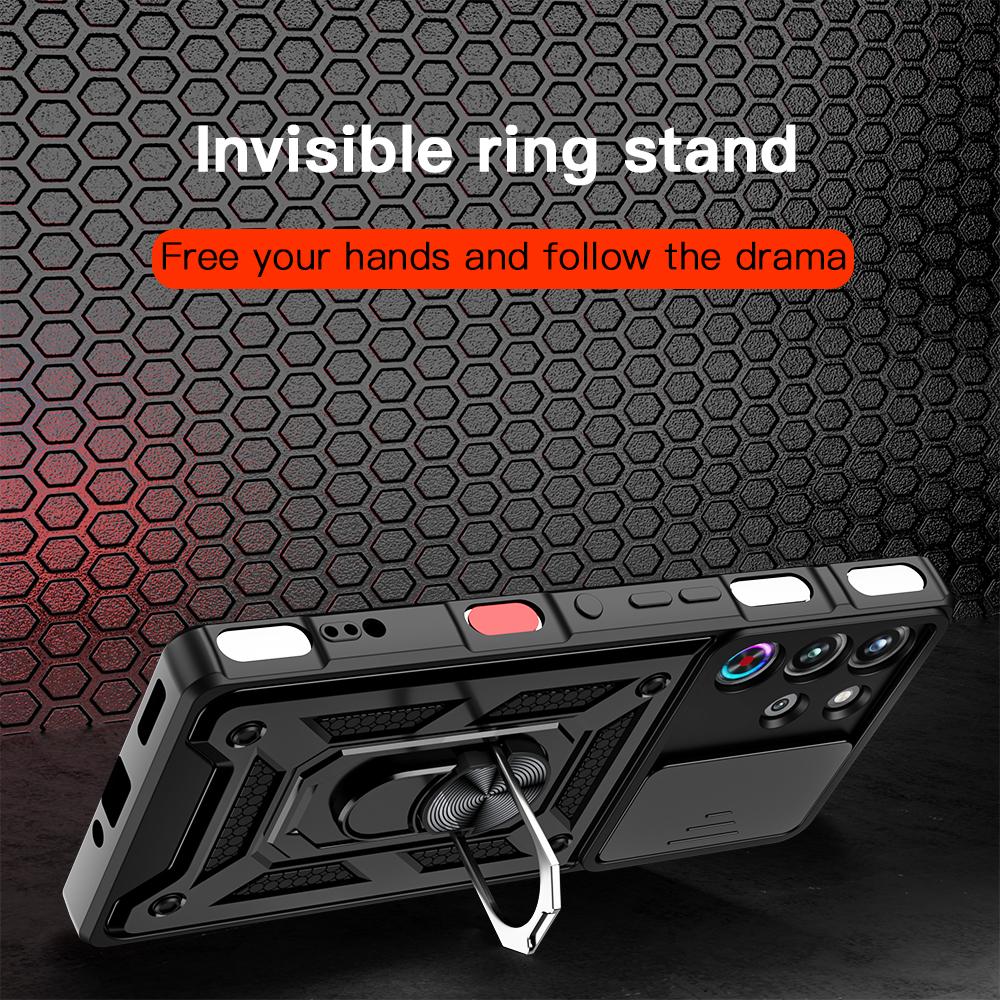 KEYSION Shockproof Case for ZTE nubia RedMagic 10 Pro+ Slide Camera Protection Ring Stand Phone Cover for RedMagic 10S Pro+ 5G