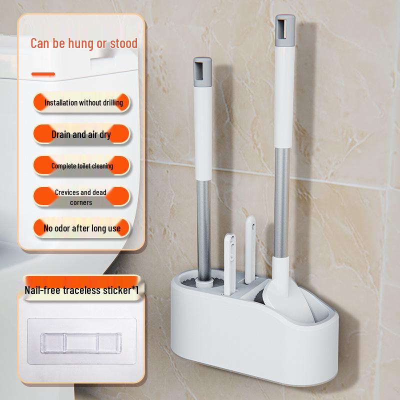 Four-Piece Wall-Mounted Toilet Brush Set for Bathroom Cleaning