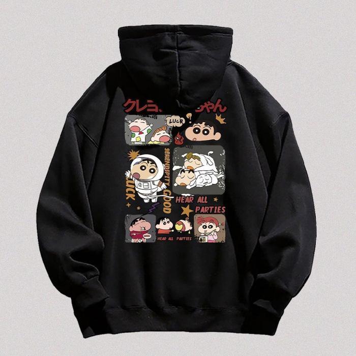 Korean version of cartoon crayon small hooded sweater women's autumn and winter models popular simple and loose trendy brand velvet jacket