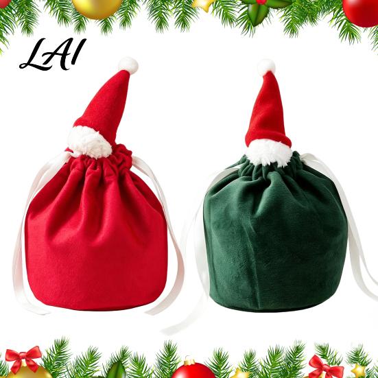 Soft Fabric Pouches for Jewelry Christmas with Santa Bags Drawstring Gift Hat Reusable Velvet Xmas Goodie Sacks Festive Party Table Decorations