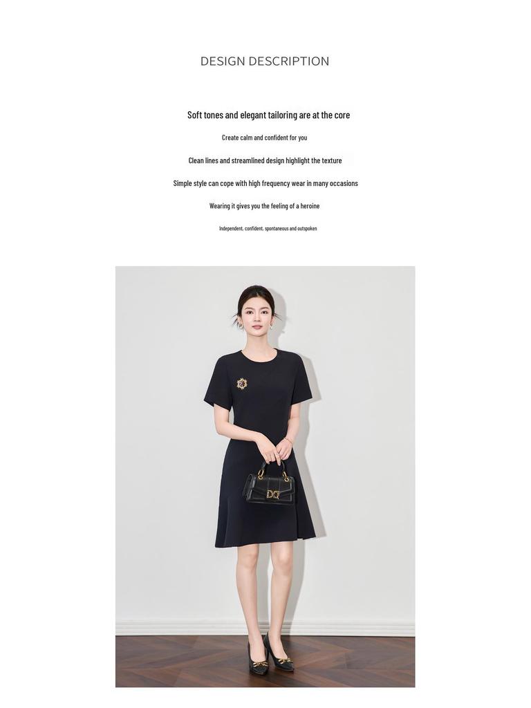 Elegant Minimalist Round Neck Short Sleeve Women's Summer Dress