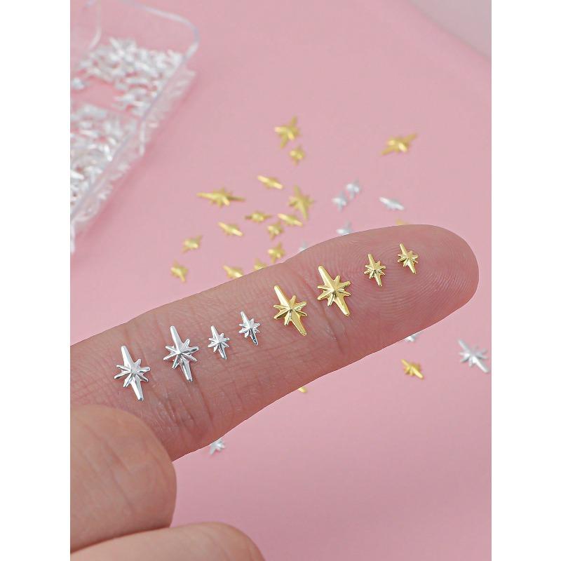 6 Grids Nail Studs, 3D Gold & Silver Cross Star, Mini Metallic Hexagram Rivets, DIY Nail Art Accessories, Women & Girls Nail Supplies