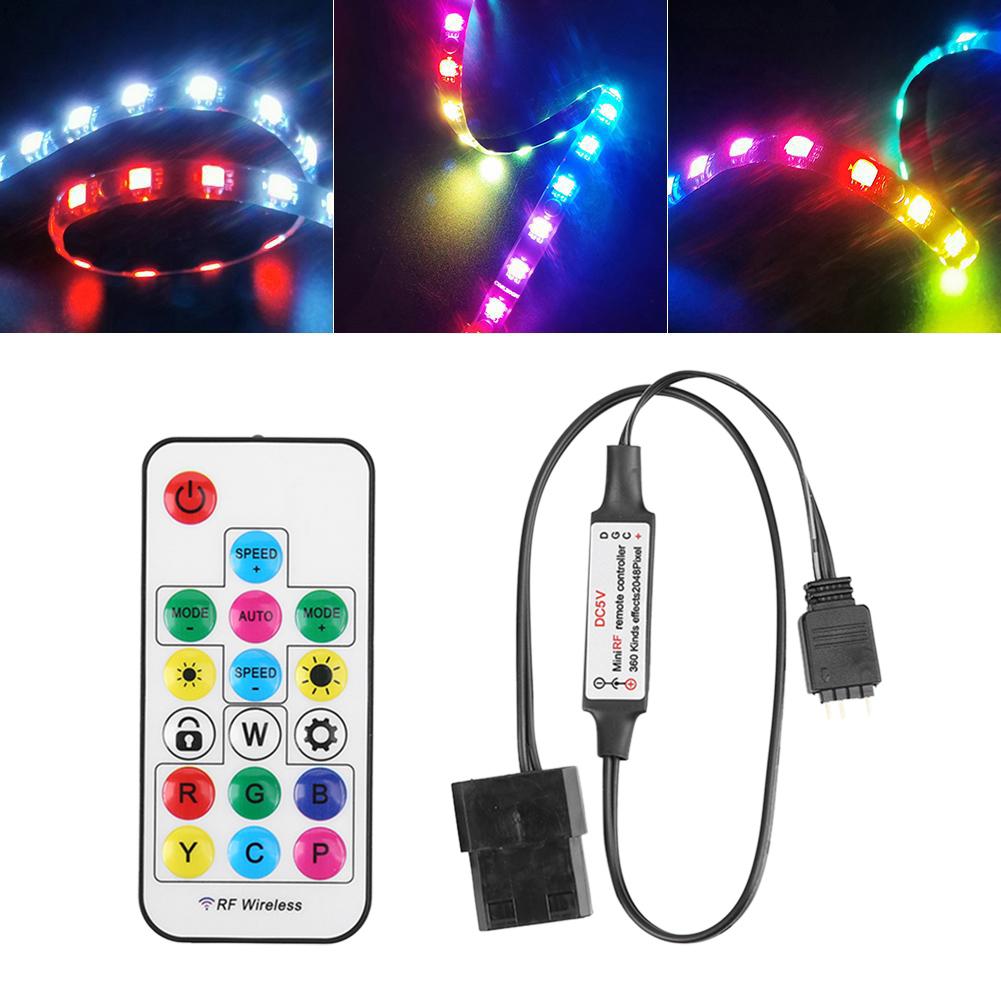 LED Light Strip Remote Controller USB 5V 17 Keys RGB Driver Dimmer Controller 3 Pin To SATA 4Pin for PC Computer Case Lighting