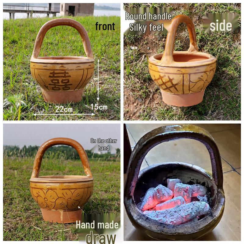 Vintage Clay Charcoal Stove - Rustic Household Fire Pit for Outdoor Bonfires and Firewood Heating