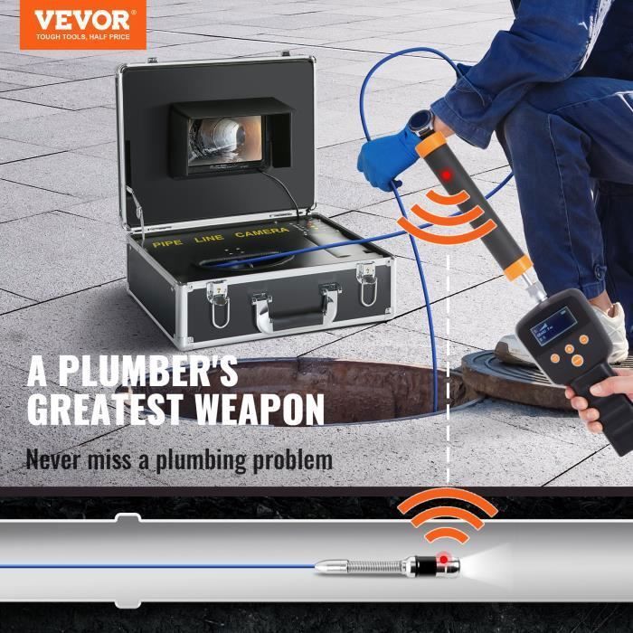 Caméra d'Inspection Canalisation - VEVOR - avec Localisateur 512 Hz - Écran 7'' Câble 40m