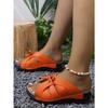 Women's New Summer Wedge Fish-Mouth Slipper Solid Color Plus Size Bow Trim Roman Sandal
