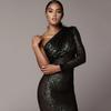 Women's One Shoulder Dress with Oblique Collar Wrapped Chest Evening Dress Fashion Sequin Long Dress