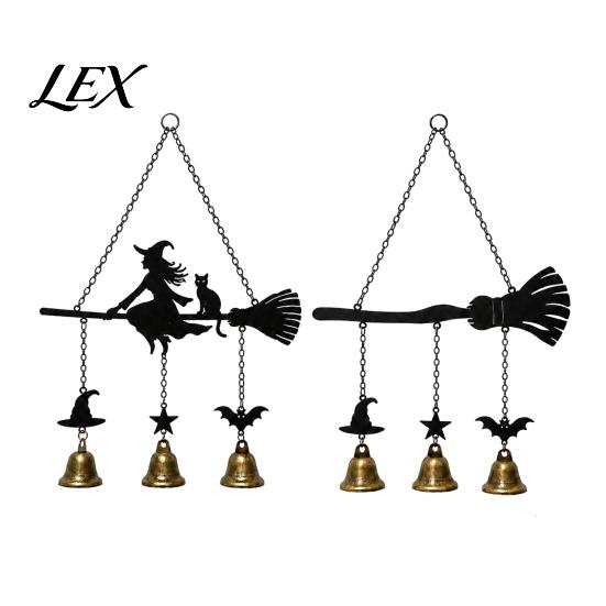 Outdoor Wind Chime Halloween Witch Broom Chime, Holiday Party Decorative Hanging Garden Decor Metal Bell for Indoor Patio Porch Festive